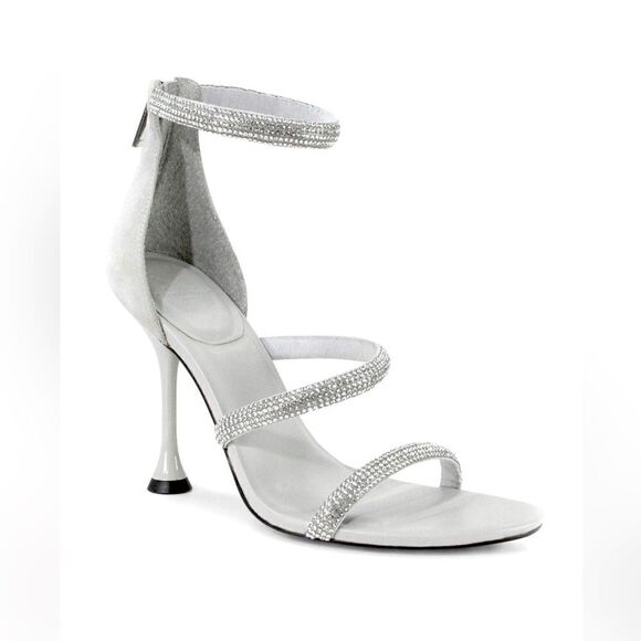 NWT MARC FISHER CARITA STRAPPY SANDAL SILVER RHINESTONE SPARKLY HEEL SIZE 9 - Picture 1 of 7